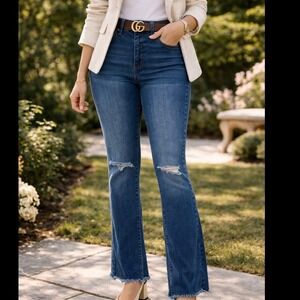 YMI Jeans Women‎ Blue Distressed Flare Bell Bottom Denim Festival Jeans Size 9